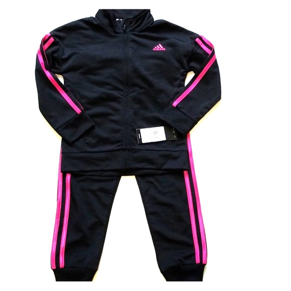 adidas Other - Adidas Girls 3 Stripe Track Suit Black/Pink sz 5